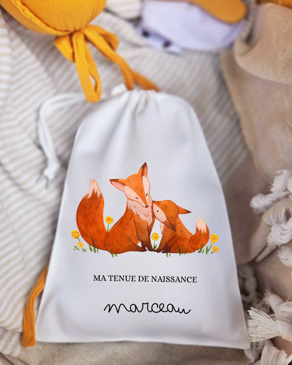 Pochon à cordon - Tenue de naissance Renard