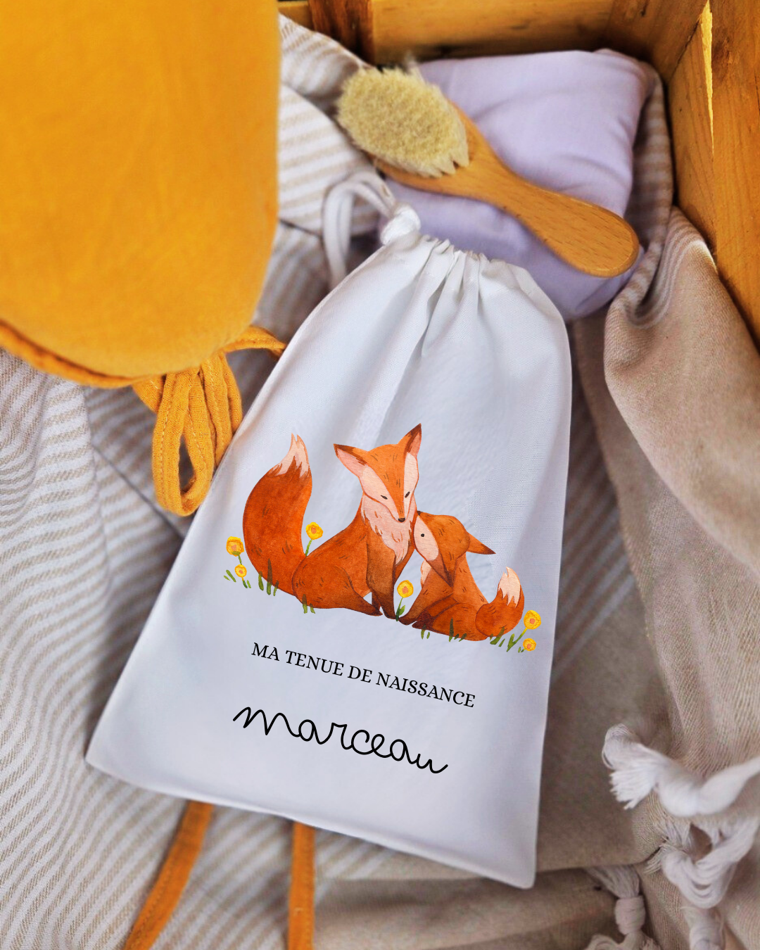 Pochon à cordon - Tenue de naissance Renard