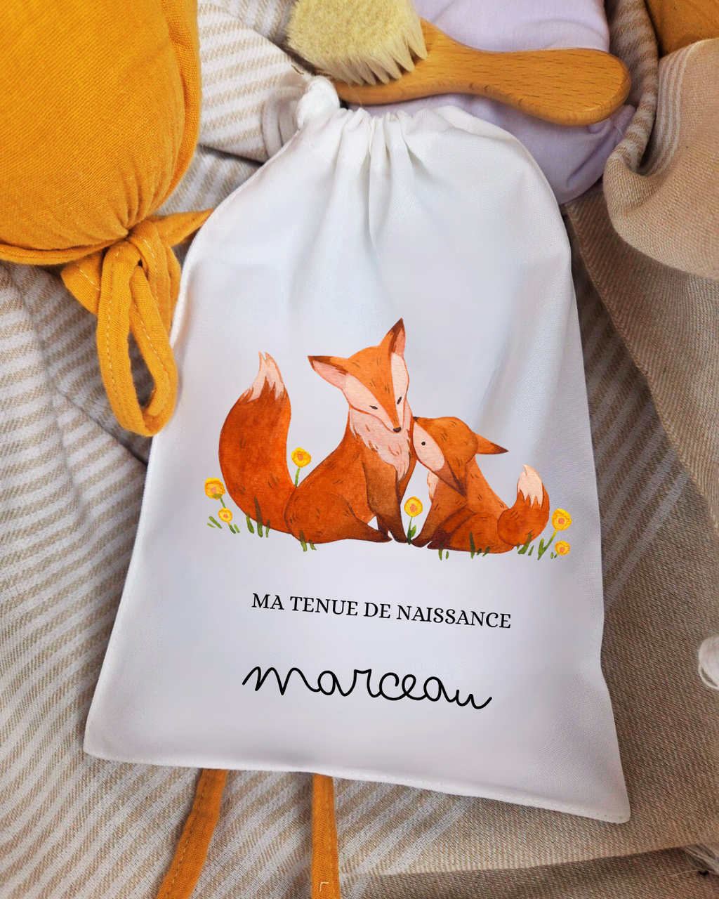 Pochon à cordon - Tenue de naissance Renard