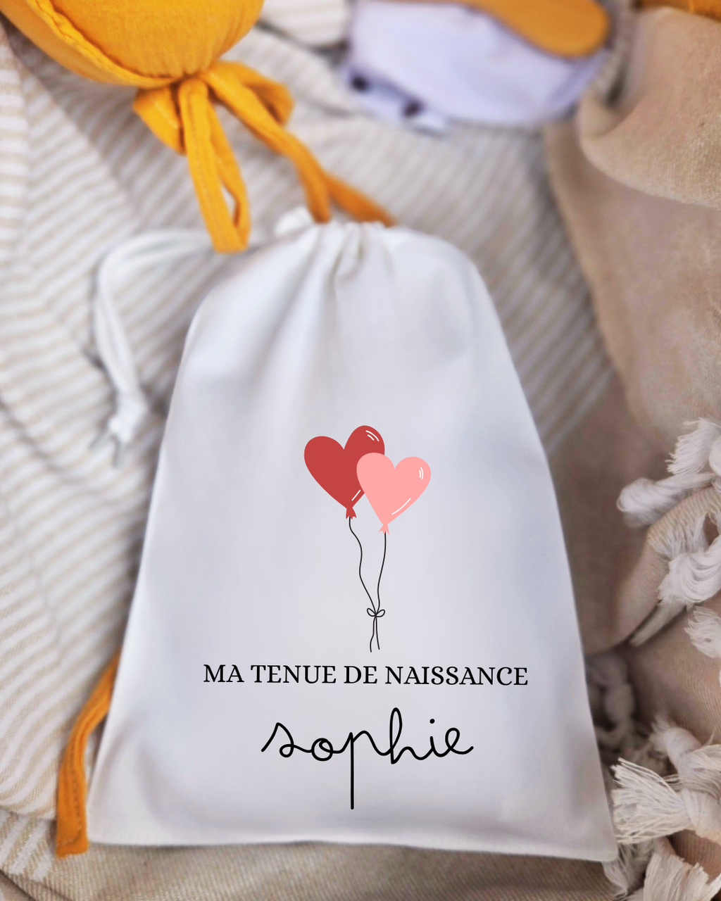 Pochon à cordon - Tenue de naissance Ballon Rose