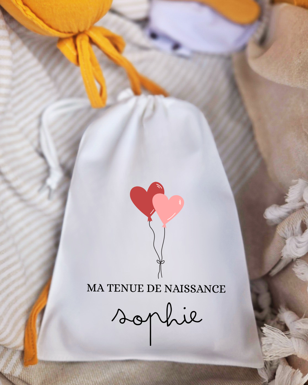 Pochon à cordon - Tenue de naissance Ballon Rose
