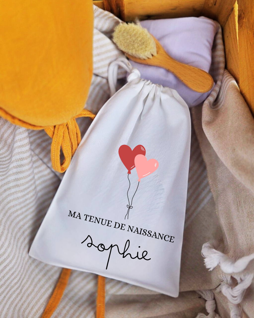 Pochon à cordon - Tenue de naissance Ballon Rose