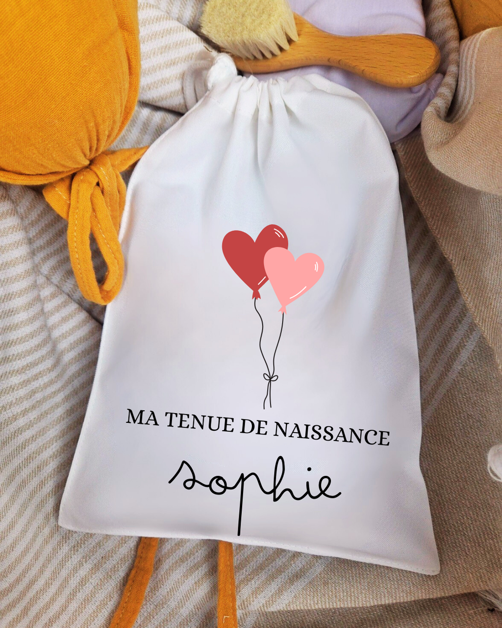 Pochon à cordon - Tenue de naissance Ballon Rose