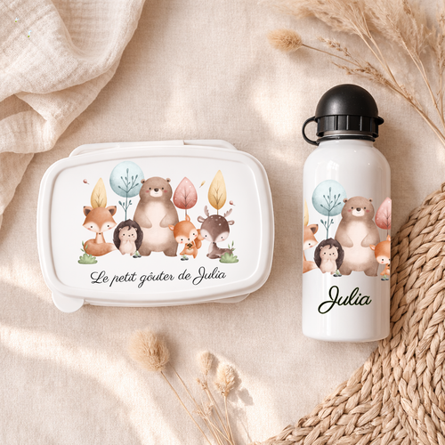 Boîte à goûter et Gourde personnalisable | Animaux jungle
