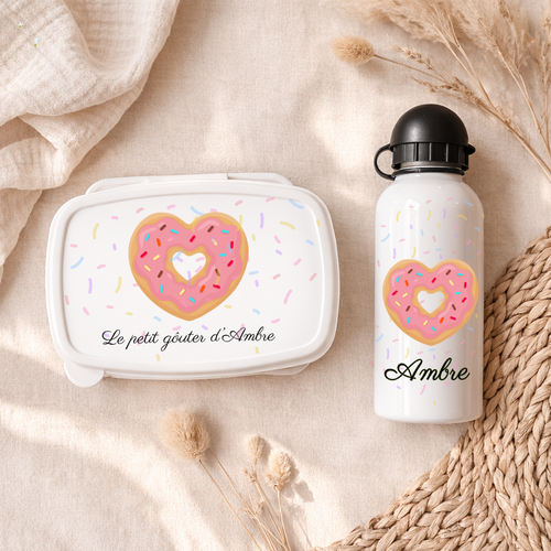 Boîte à goûter et Gourde personnalisable | Donuts coeur