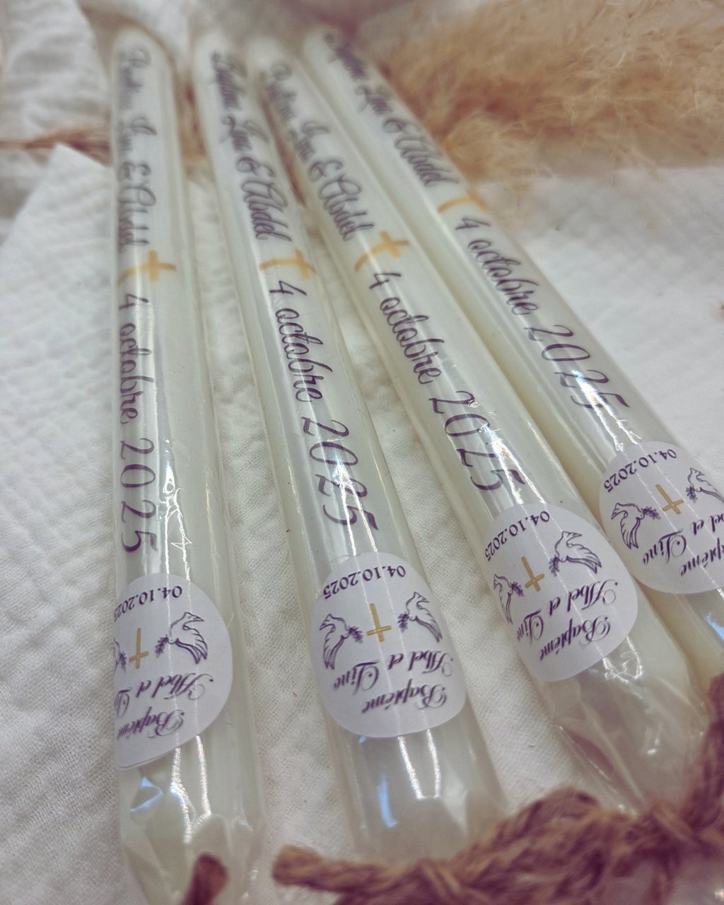 Cierge Personnalisé avec Prénom et Date pour Baptême