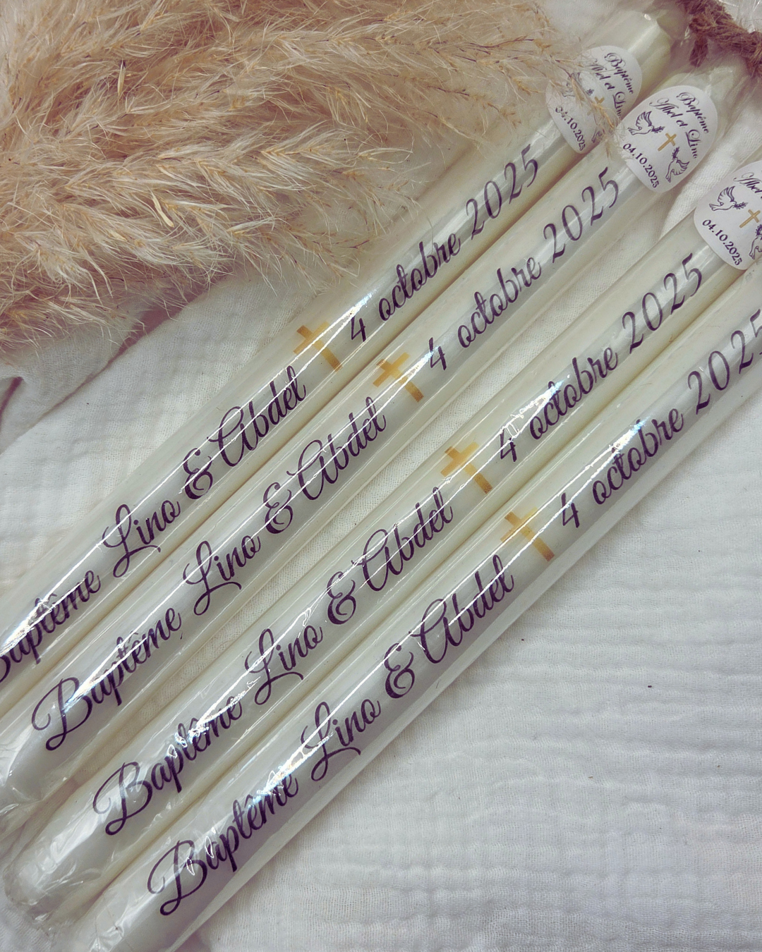Cierge Personnalisé avec Prénom et Date pour Baptême