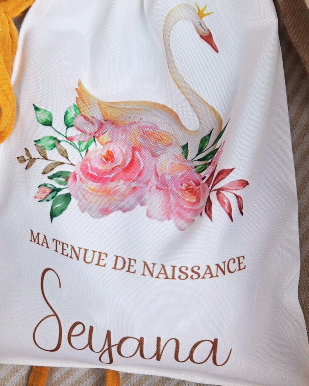 Pochon à cordon - Tenue de naissance Cygne