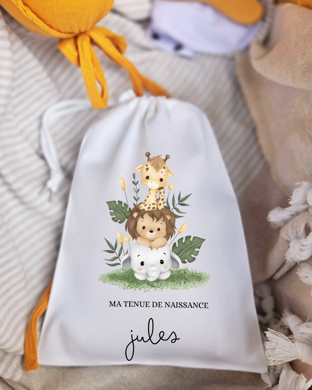 Pochon à cordon - Tenue de naissance Animaux Jungle