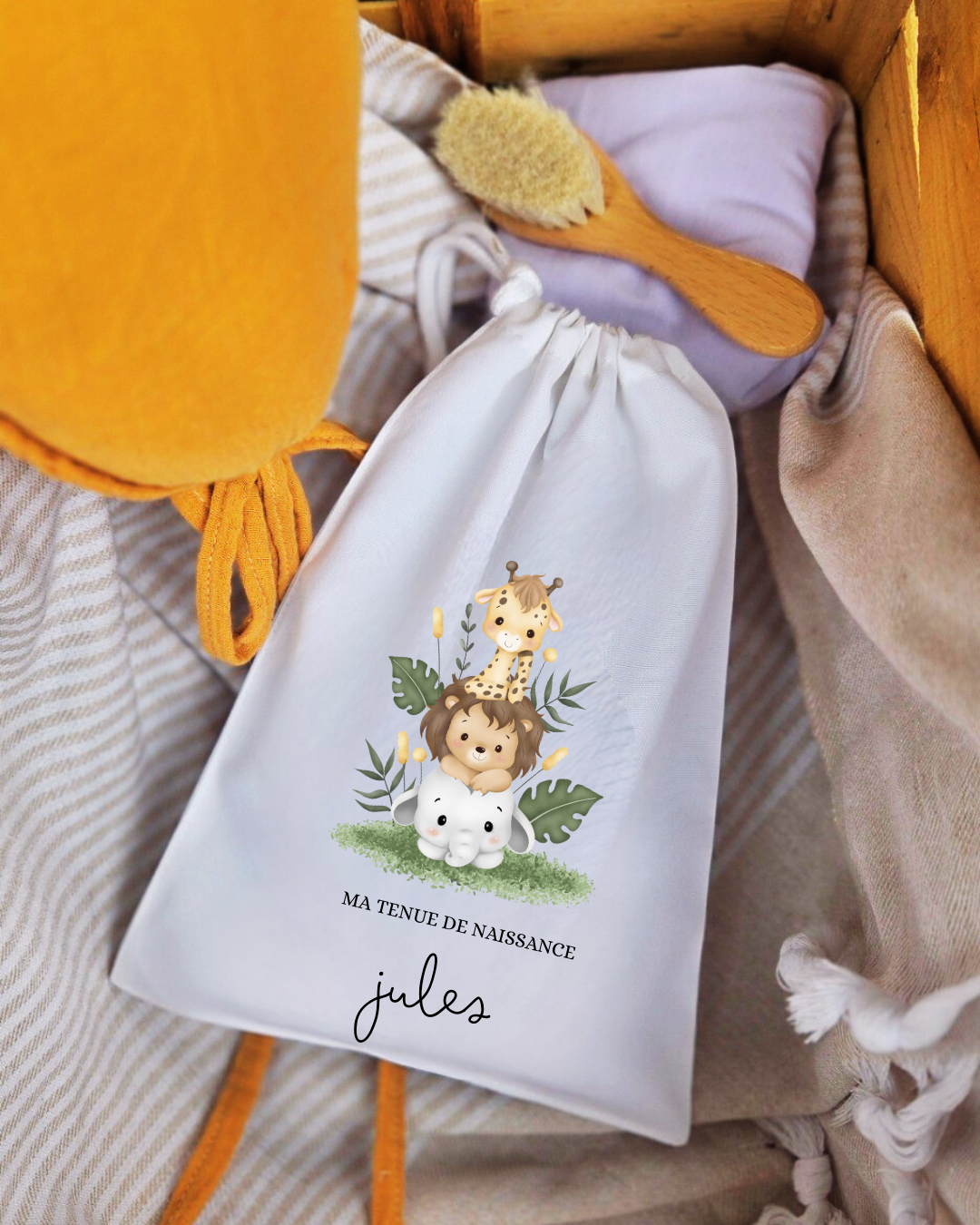 Pochon à cordon - Tenue de naissance Animaux Jungle