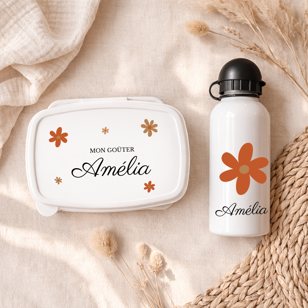 Boîte à goûter et Gourde personnalisable | Fleur