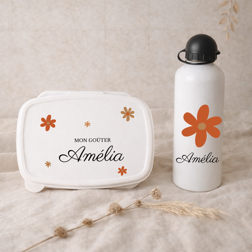 Boîte à goûter et Gourde personnalisable | Fleur