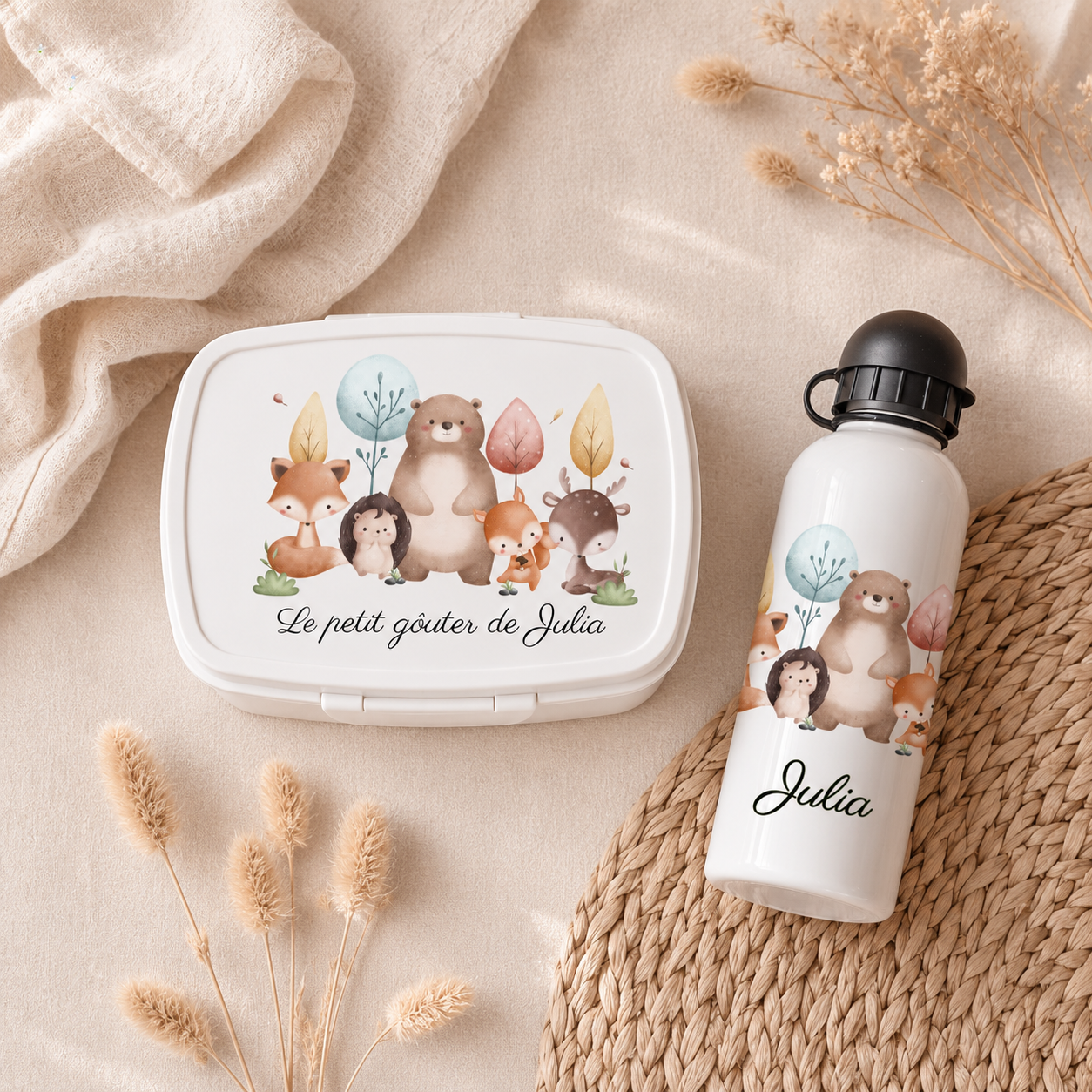 Boîte à goûter et Gourde personnalisable | Animaux jungle