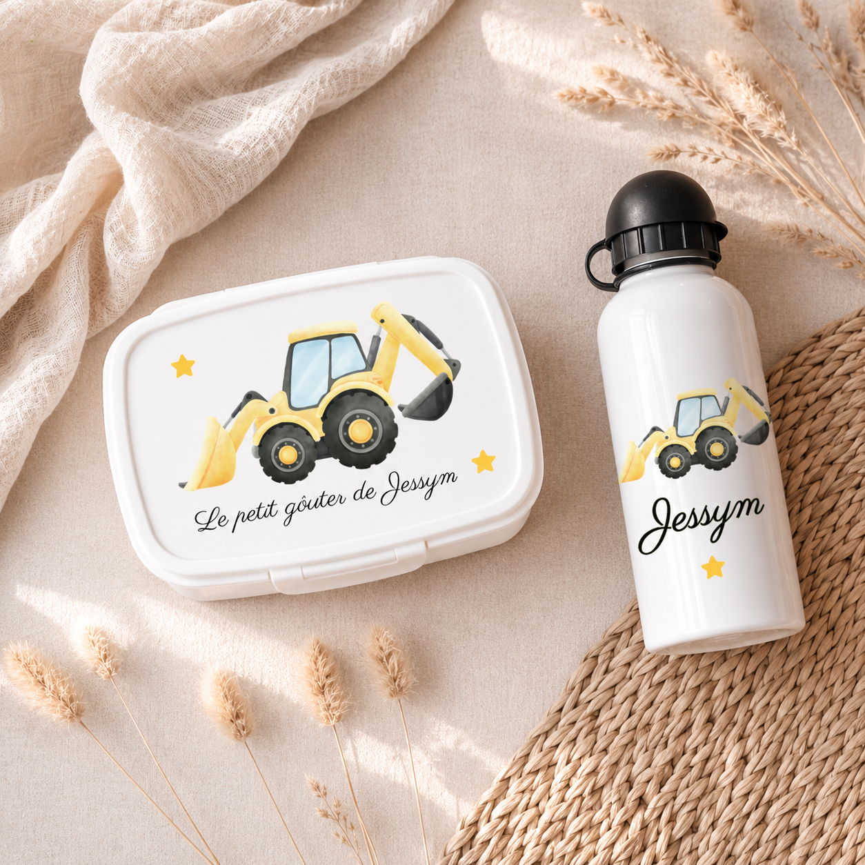 Boîte à goûter et Gourde personnalisable | Tractopelle