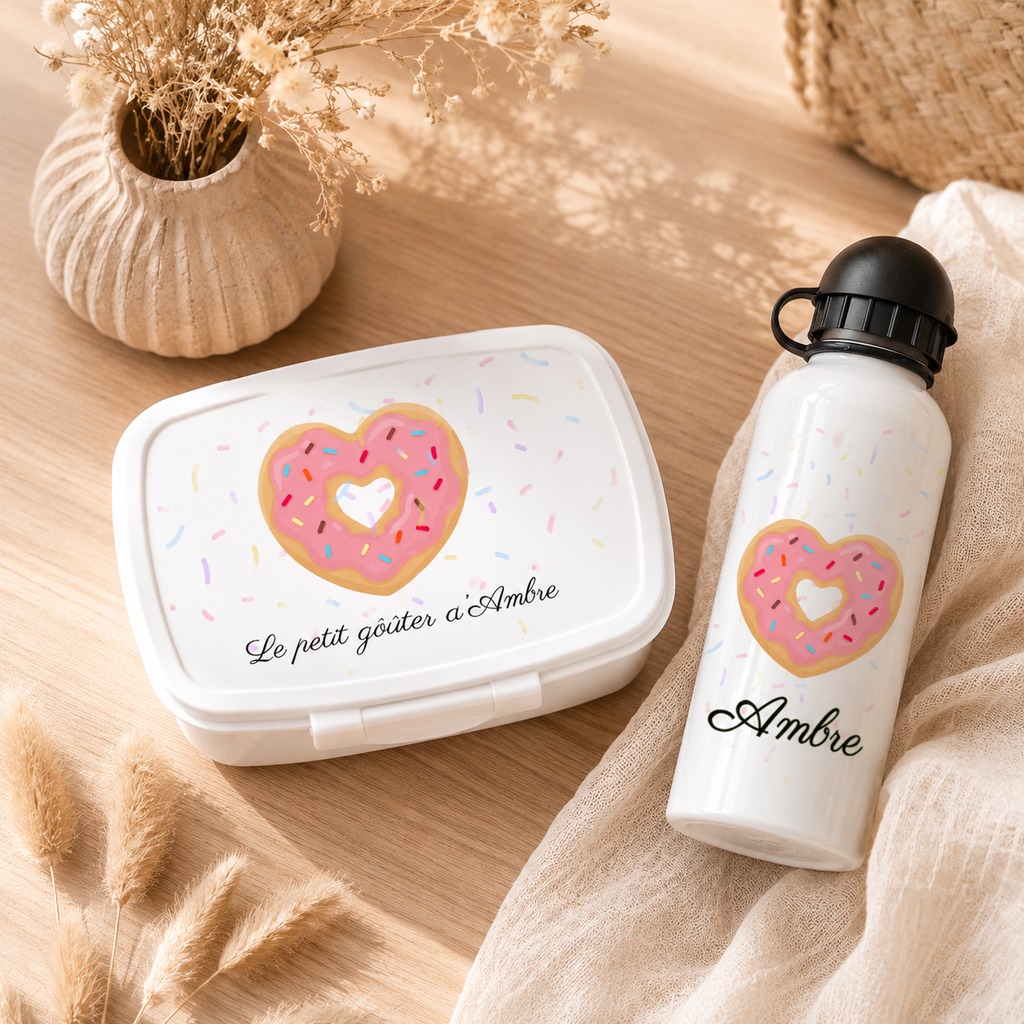 Boîte à goûter et Gourde personnalisable | Donuts coeur
