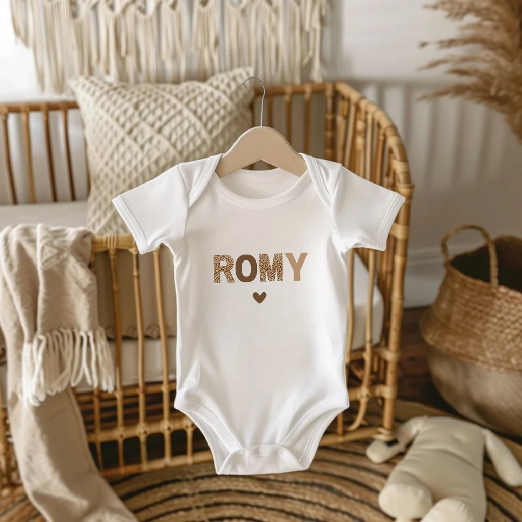 body personnalisé motif léopard avec prénom de bébé, cadeau idéal pour naissance, 