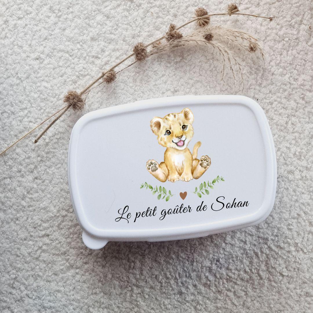 kit boite à gouter et gourde petit lionceau personnalisée avec prénom 