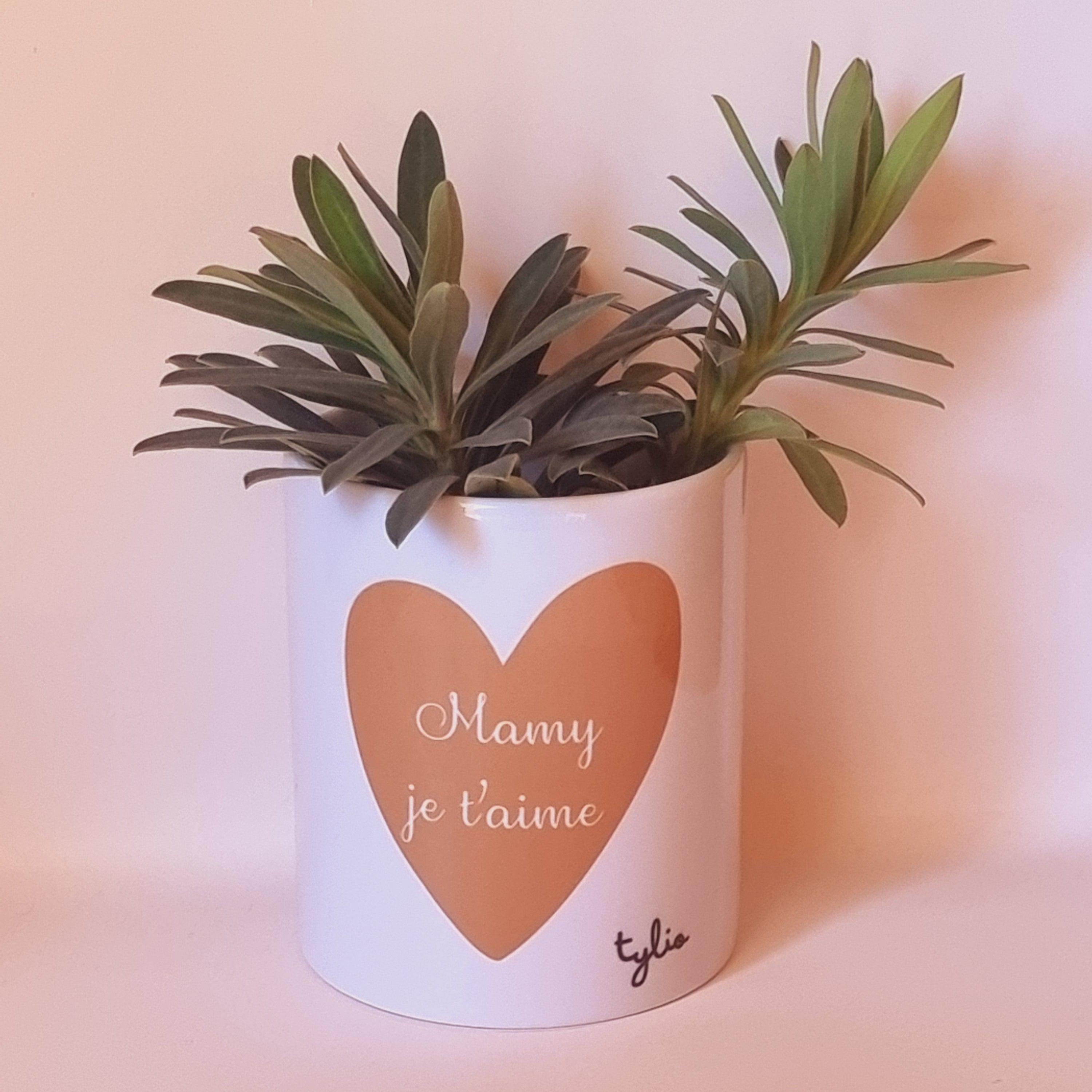 cache pot en céramique personnalisé mamie je t'aime