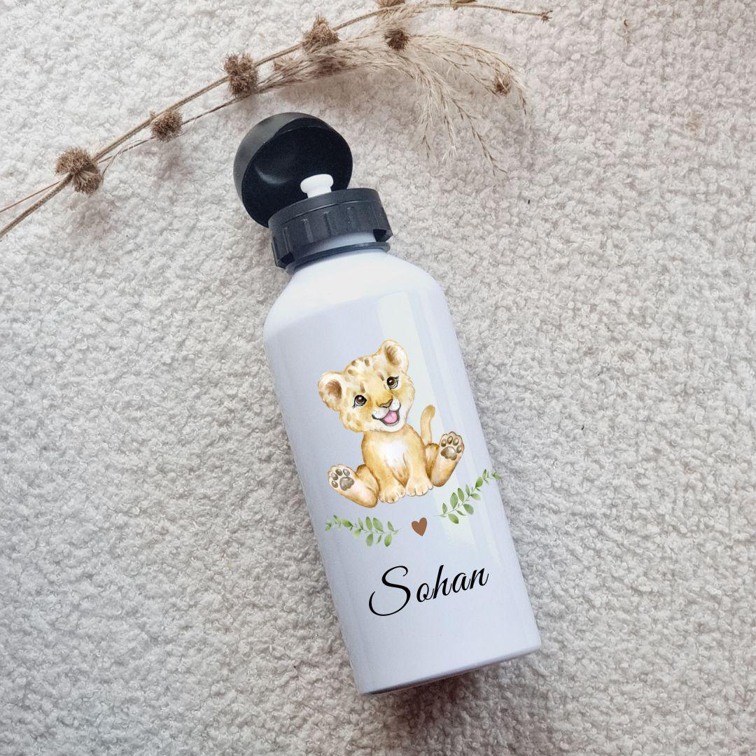 kit boite à gouter et gourde petit lionceau personnalisée avec prénom 
