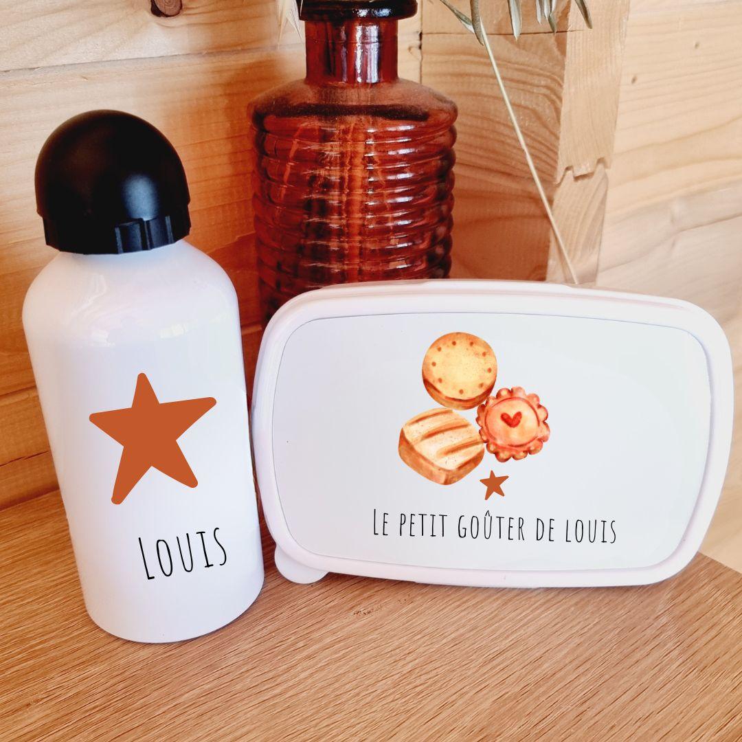 kit personnalisable avec boite à gouter et gourde pour enfant personnalisée avec son prénom